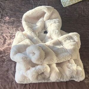 BCBG Cream Faux Fur Coat